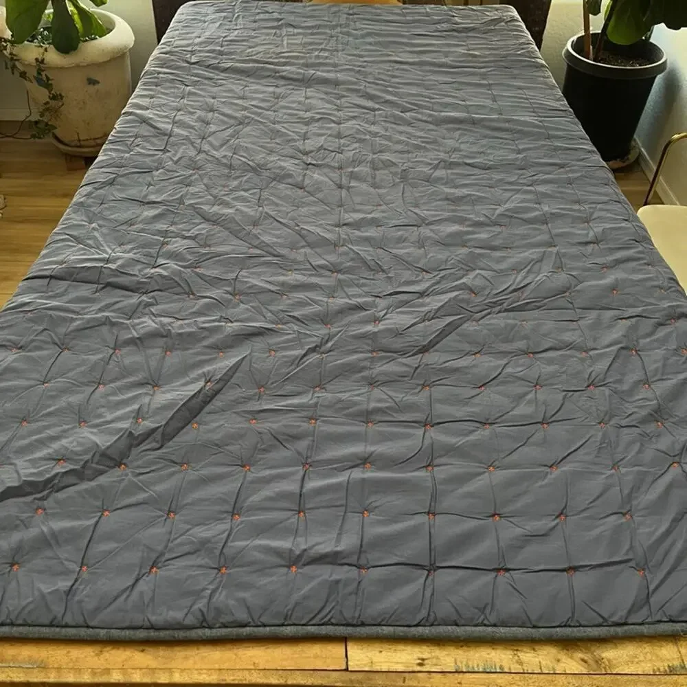 Crate & Barrel Blue Chambray Twin Quilt 66x86 in Orange Accent Stitching